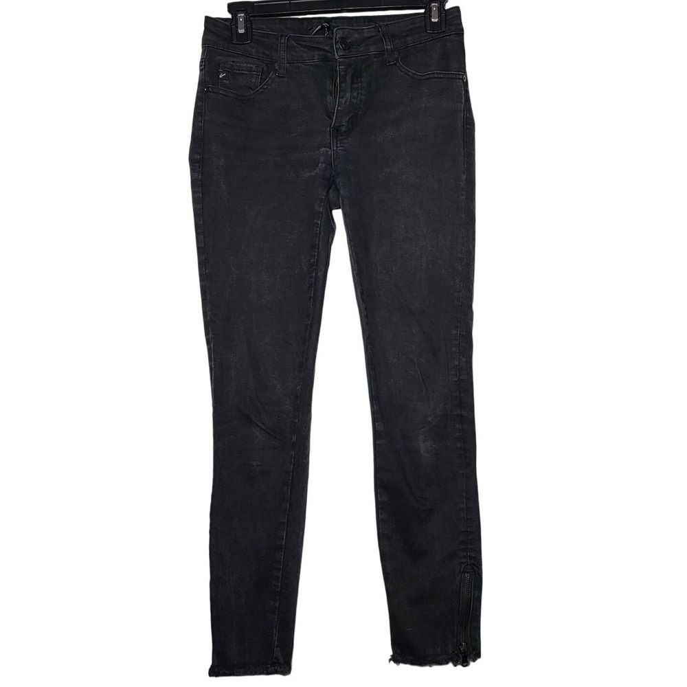 Kancan Women's Raw Hem Zipper Skinny Jeans Black Size 5 Goth Emo Casual Dark
